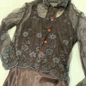 Compagine Internacionale EXPRESS Floral Lace Blouse & Dress Set Brown 3/4 NWT